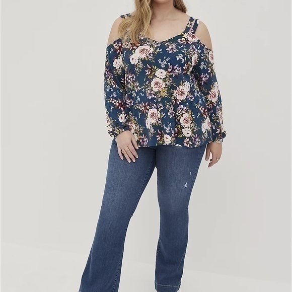 torrid Tops - Torrid Knit Crepe V Neck Cutout Cold Shoulder Top Blouse